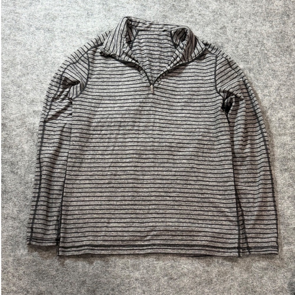 Lululemon Mens L Grey Black Striped Quarter Zip Pullover Long Sleeve Shitt